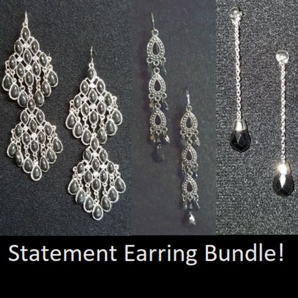 Black Stone Statement Earring Bundle | 3 Pairs - image 1